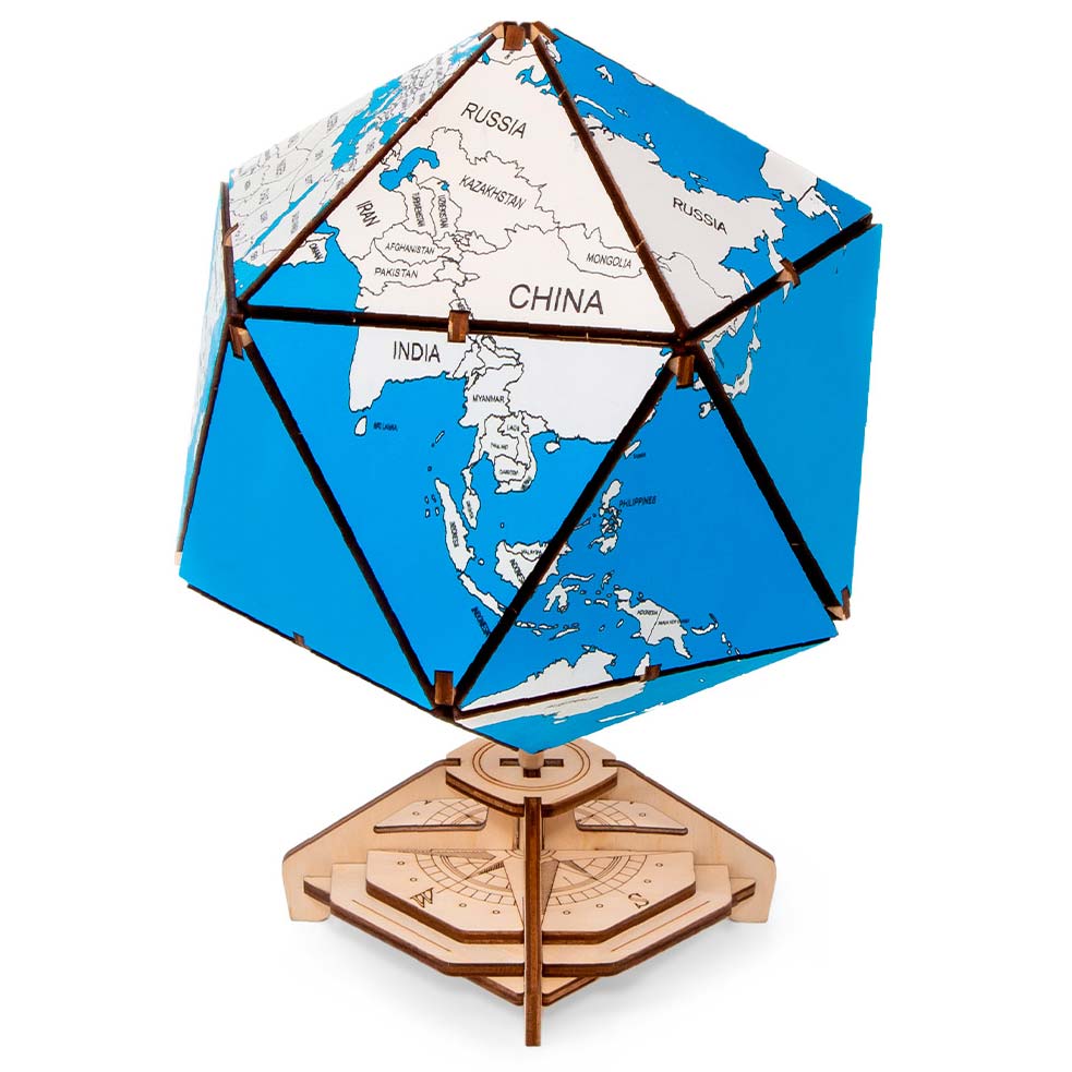 Eco Wood Art: Icosahedral Globe Blau