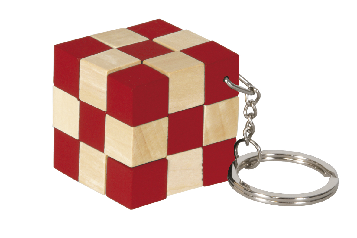 Schlüsselanhänger Schlangenwürfel natur/rot