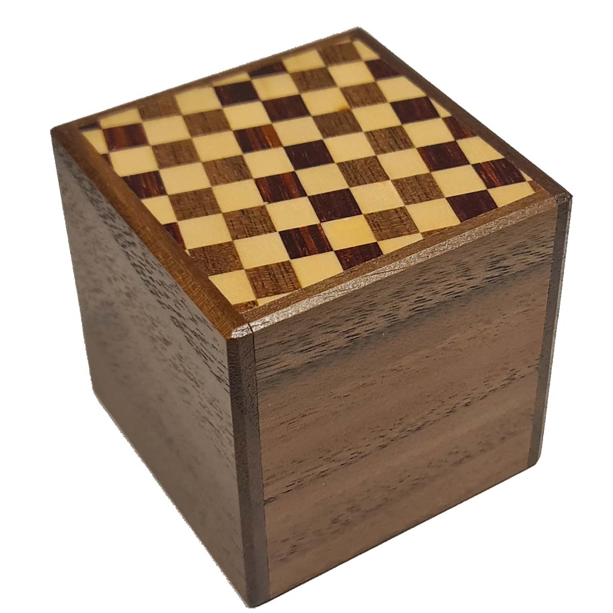 Himitsu Bako 2 Sun Cube 4 Steps Drawer Ichimatsu / Walnut Wood mit Schublade