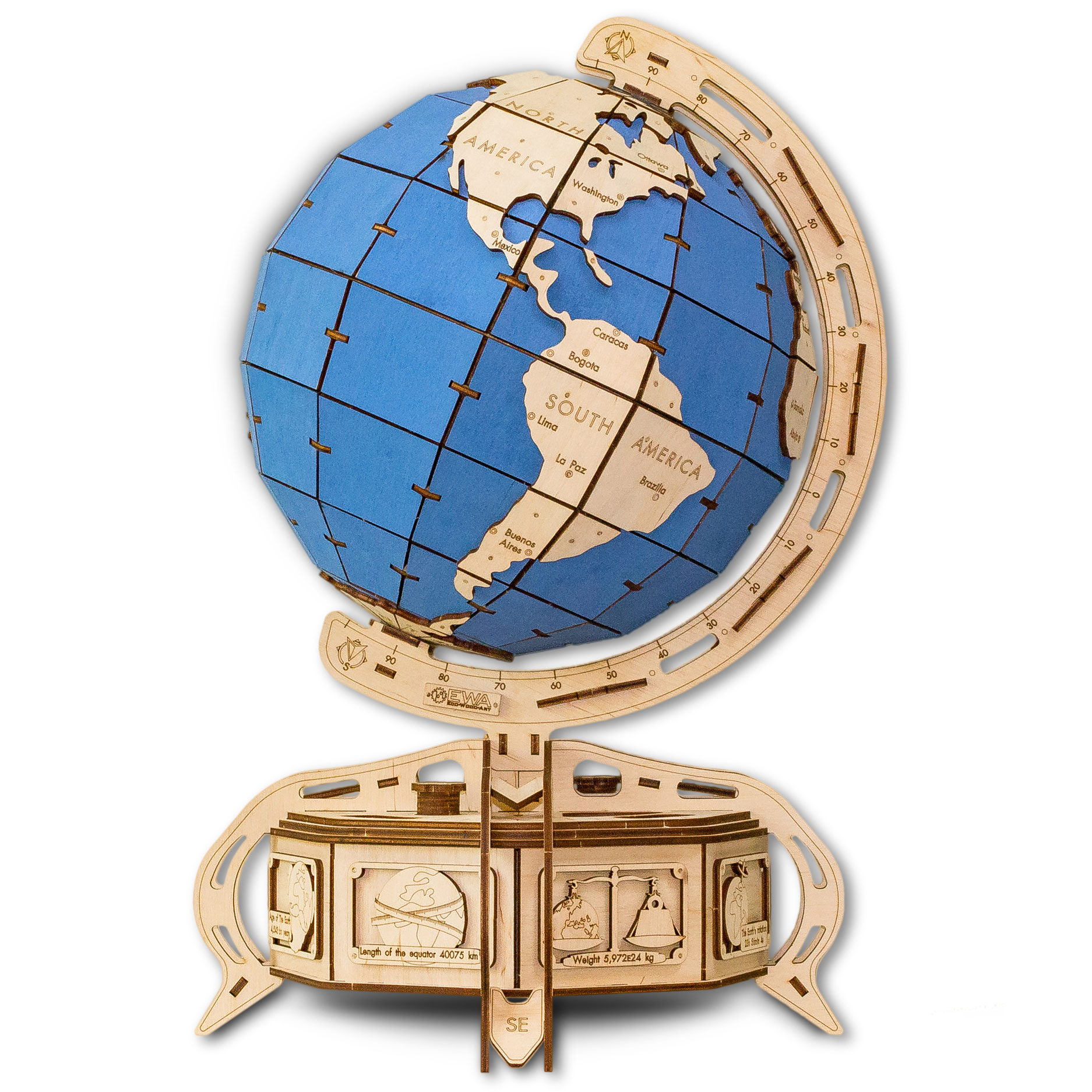 Eco Wood Art: Globe (blau)