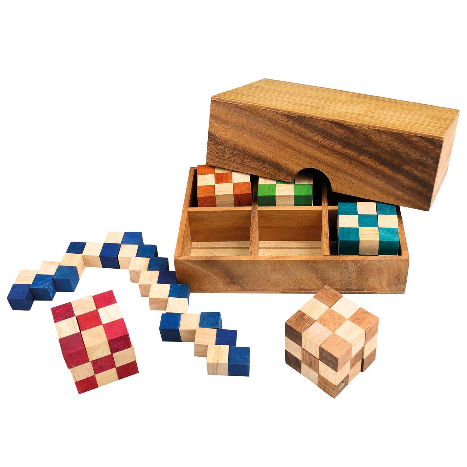 Schlangenwürfel Set, in Holzbox, 6 Stück