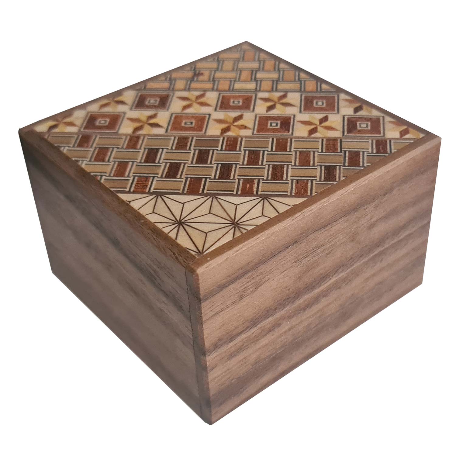 Himitsu Bako Square 12 Steps Yosegi / Walnut Wood