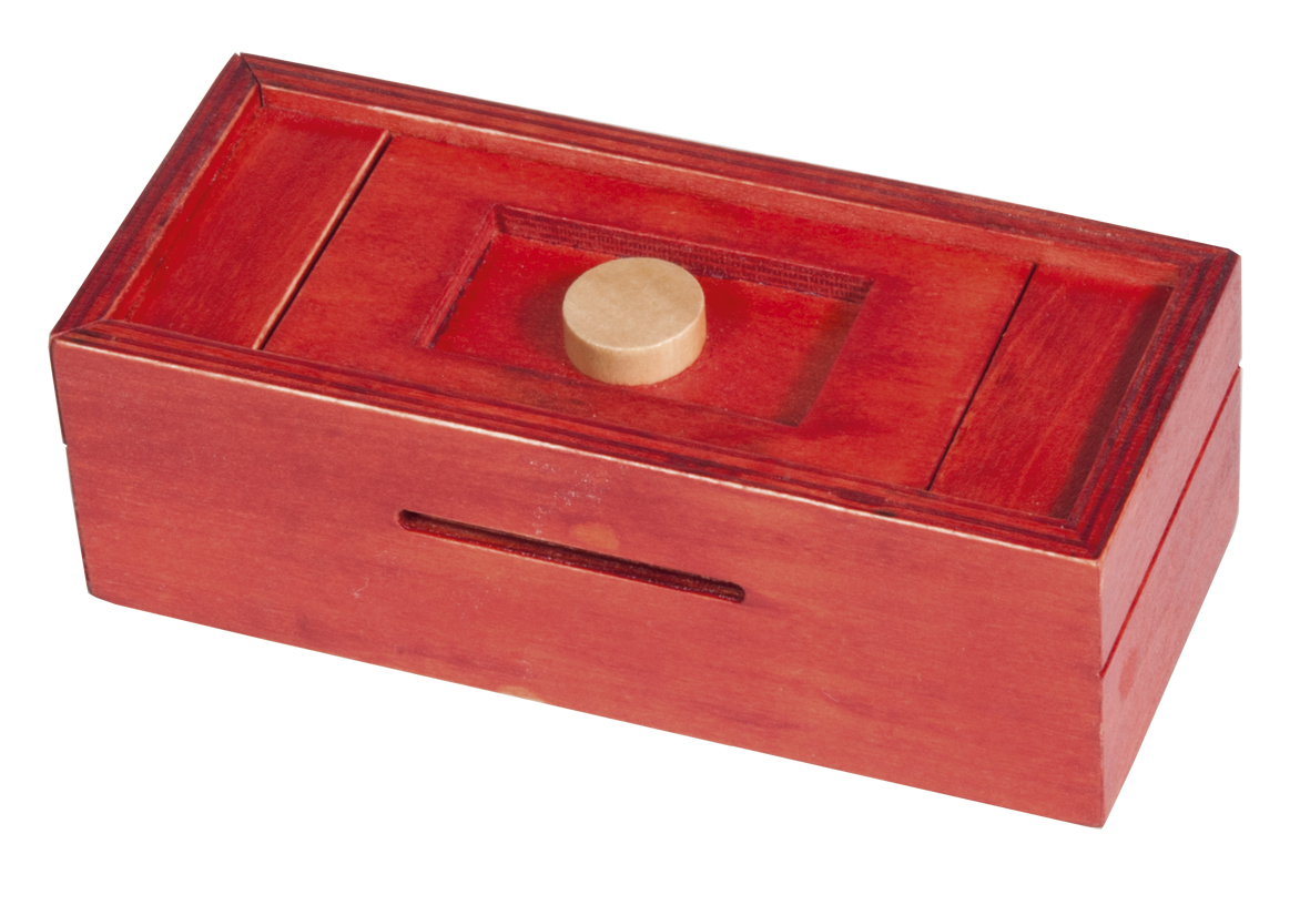 Trickbox Geldgeschenkbox rot / Knopf natur